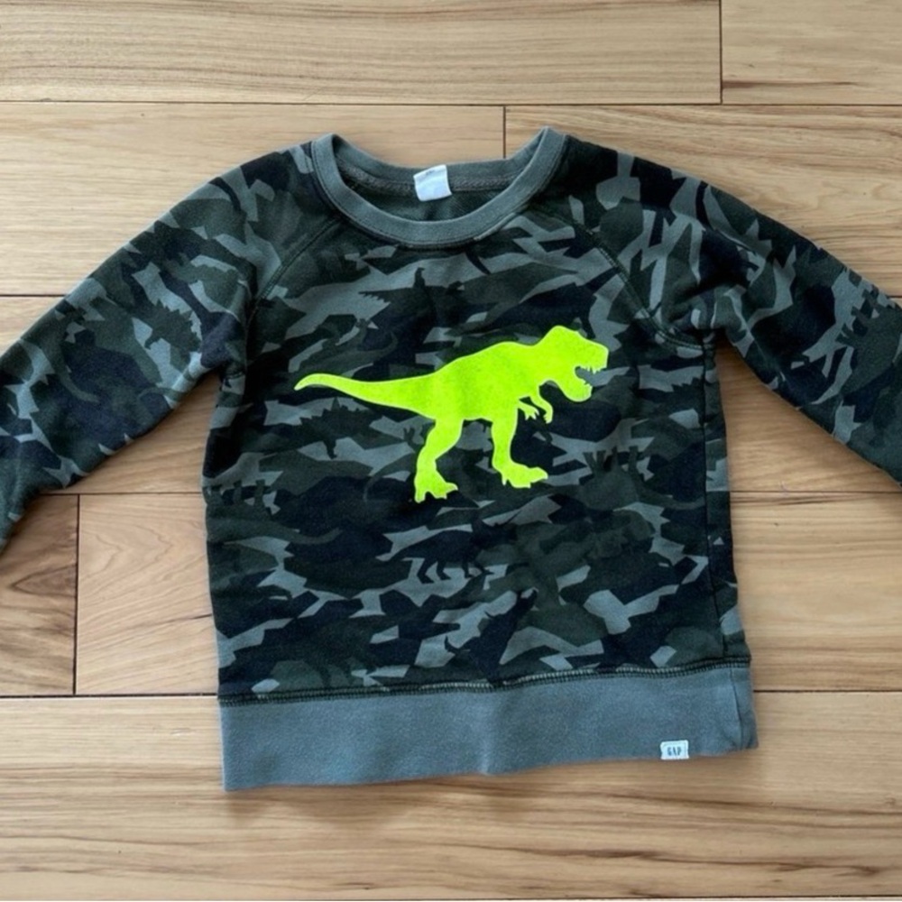 GAP Camo Sweatshirt with Neon Yellow Dinosaur